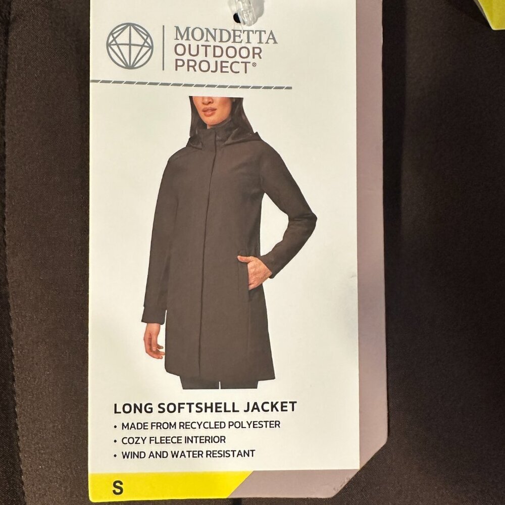 Mondetta Women's Softshell Hooded Long Jacket Size S Brown Water Resistant NEW